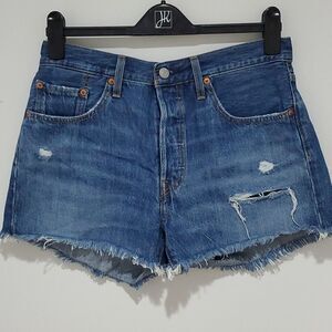 Levi's distressed high rise 28 waist jean shorts